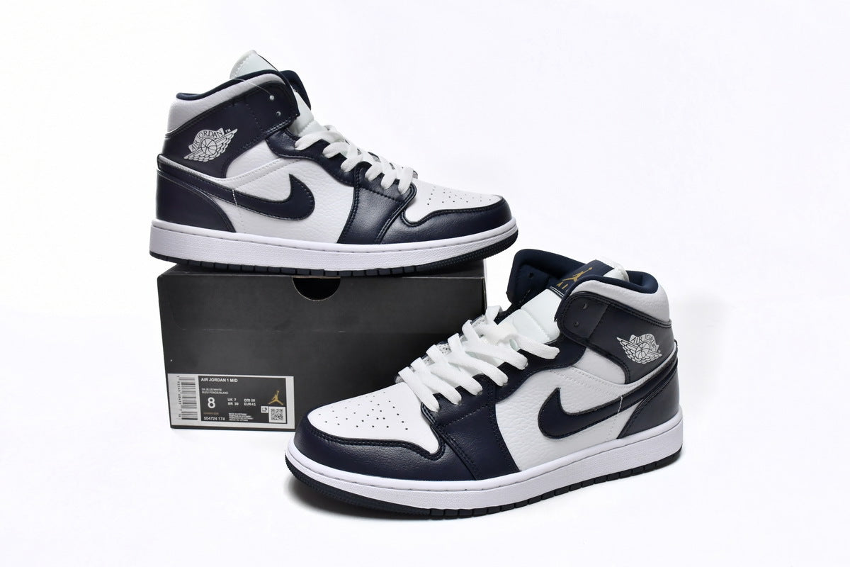 Nike Air Jordan 1 Mid White Metallic Gold Obsidian Reps Sneakers 554724-174 2