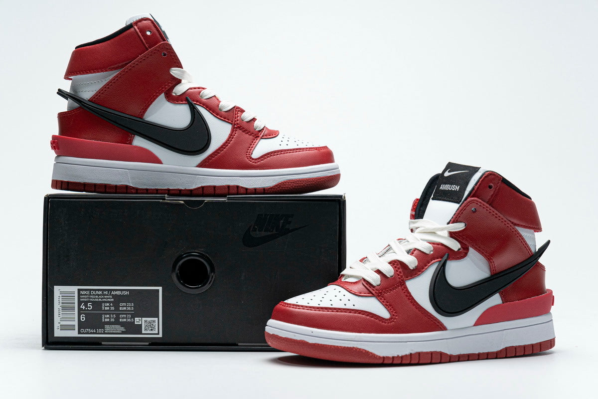 Ambush x Nike Dunk High Varsity Red Black White Reps Sneakers CU7544-102 2
