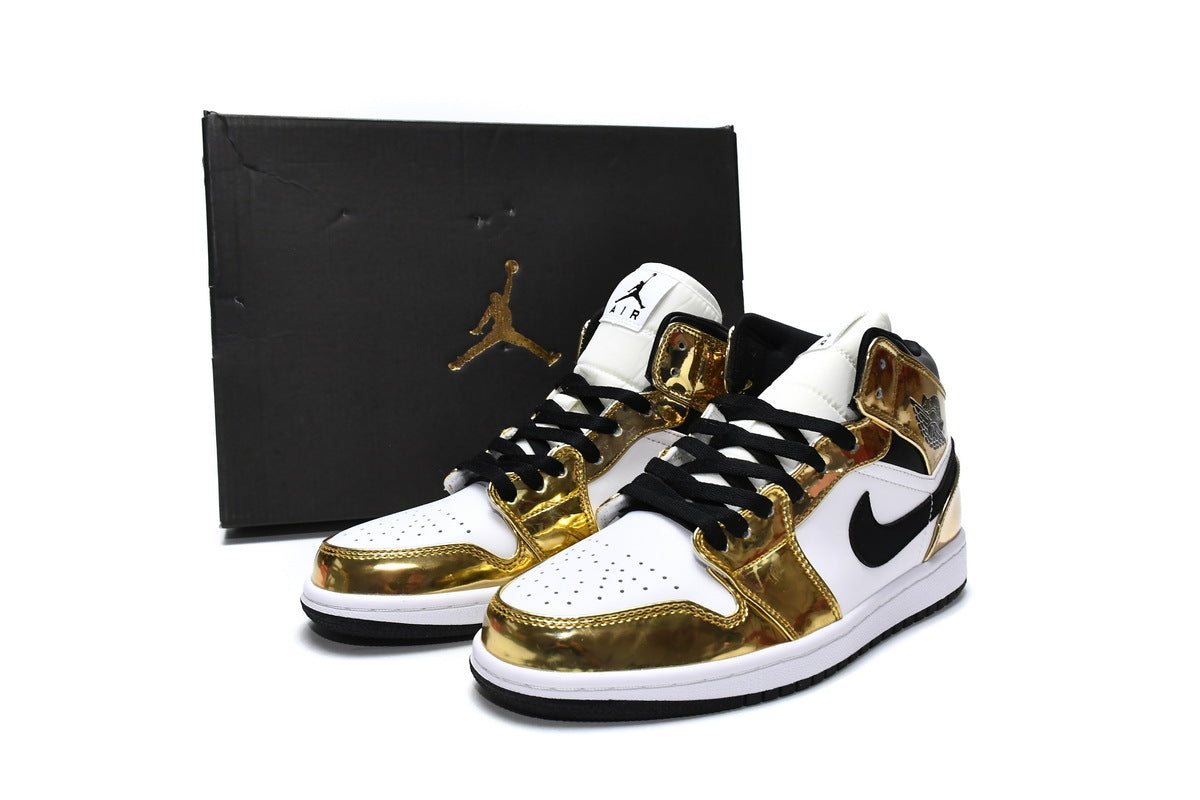 Air Jordan 1 Mid Metallic Gold Black White(GS) DC1420-700 2