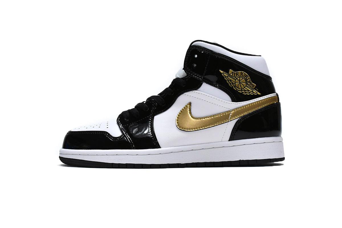 Nike Air Jordan 1 Mid Patent Black White Gold Reps Sneaker 852542-007
