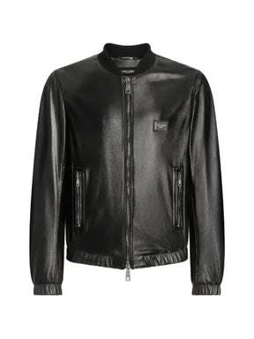 Dolce & Gabbana logo-appliqué leather jacket