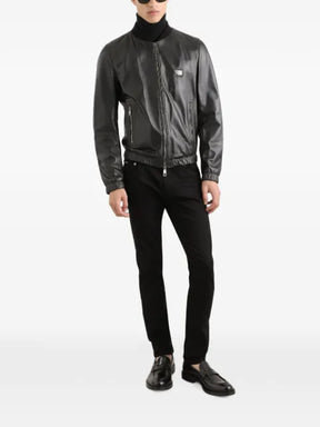 Dolce & Gabbana logo-appliqué leather jacket