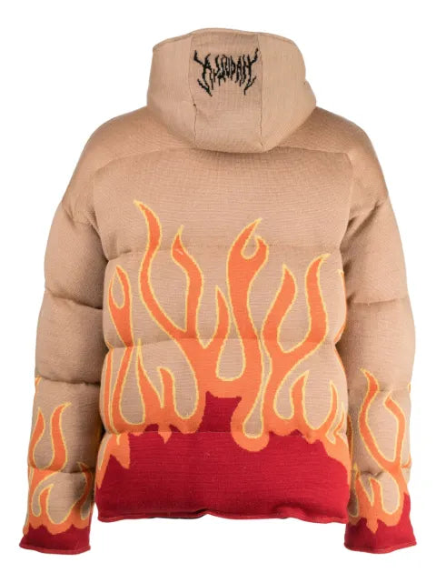 Haculla flame-print knitted puffer jacket