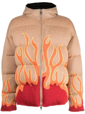 Haculla flame-print knitted puffer jacket