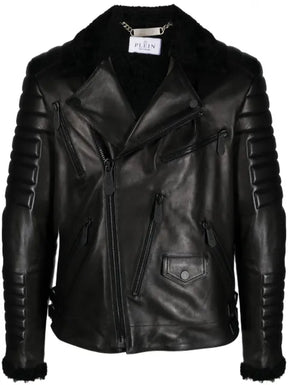 Philipp Plein logo-debossed leather jacket 