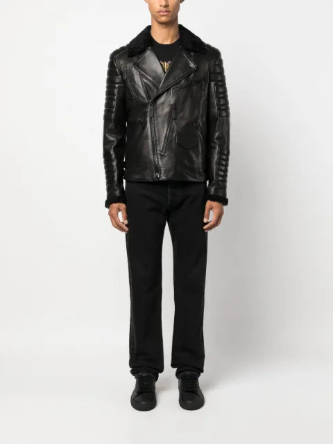 Philipp Plein logo-debossed leather jacket 