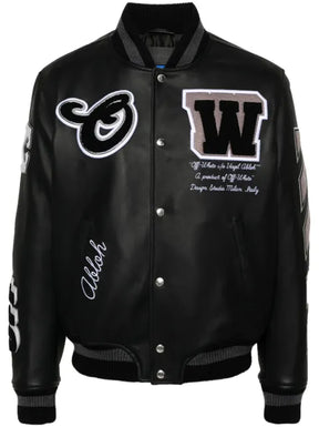 Off-White logo-appliqué leather bomber jacket