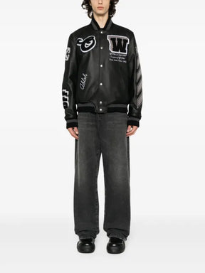 Off-White logo-appliqué leather bomber jacket