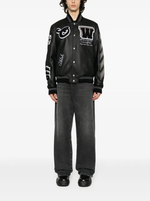 Off-White logo-appliqué leather bomber jacket
