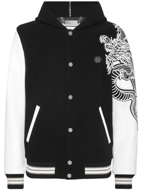 Philipp Plein college bomber with leather sleeves monogram