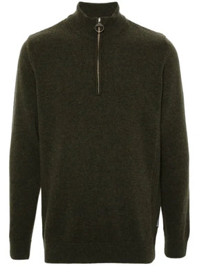 Barbour tartan-patch half-zip sweater