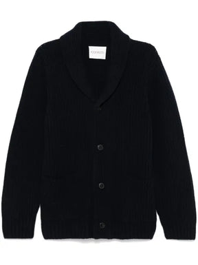 Closed ribbed-knit shawl-collar cardigan