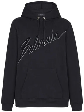 Balmain flocked-logo hoodie