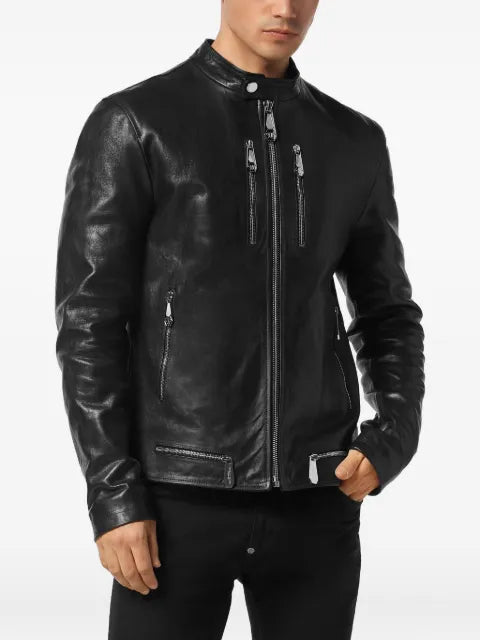 Philipp Plein leather zip-front jacket