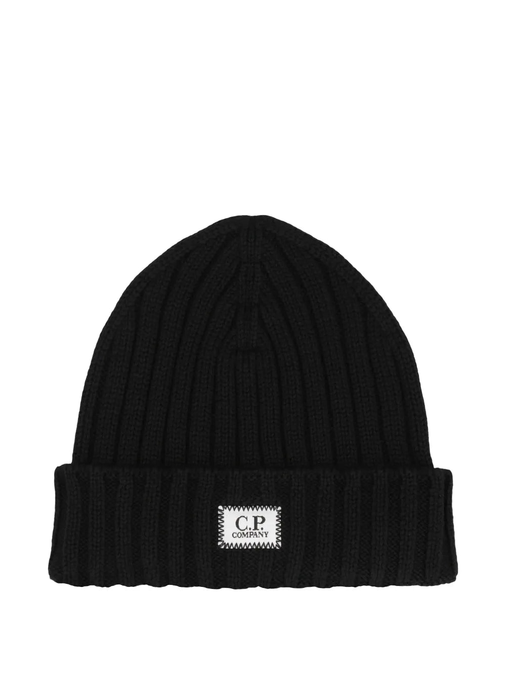 C.P. Company Gerippte Beanie mit Logo-Patch