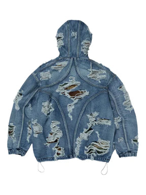 THUG CLUB distressed zip-up hooded jacket