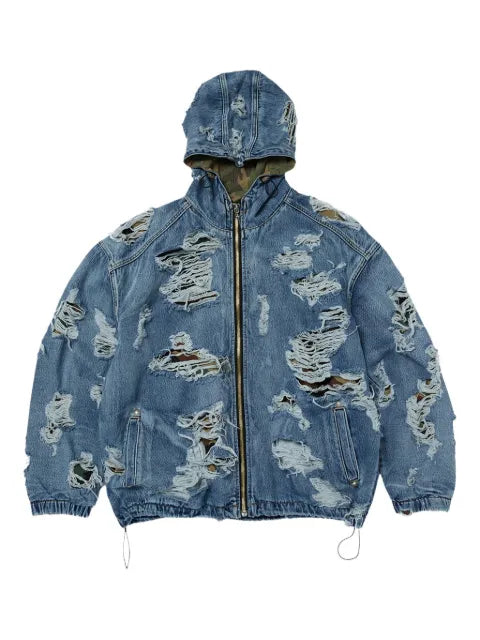 THUG CLUB distressed zip-up hooded jacket