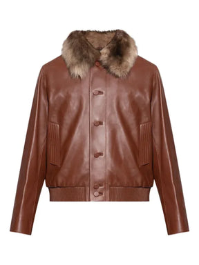 FENDI faux-fur collar leather jacket