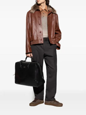 FENDI faux-fur collar leather jacket