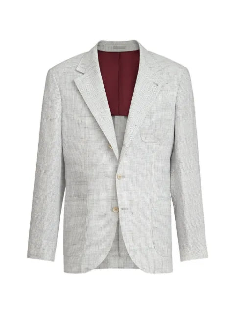Brunello Cucinelli linen houndstooth deconstructed blazer with patch pockets