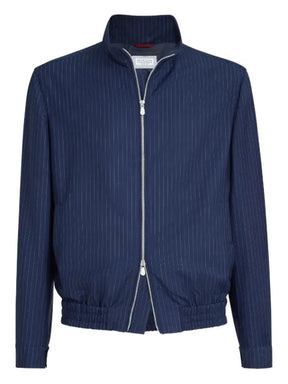 Brunello Cucinelli pinstripe stand-collar jacket
