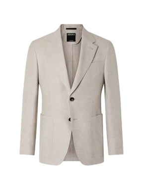 Zegna light beige coat in wool, linen and silk crossover style