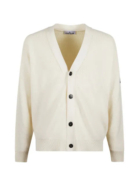 Stone Island 5100009 ribbed soft organic cotton V-neck cardigan