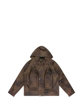 Who Decides War hooded pocket leather jacket