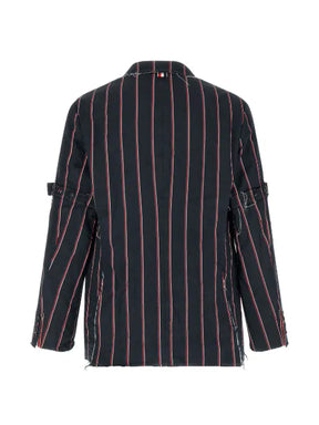 Thom Browne stripe Mogador sportcoat with armbands and fray edge