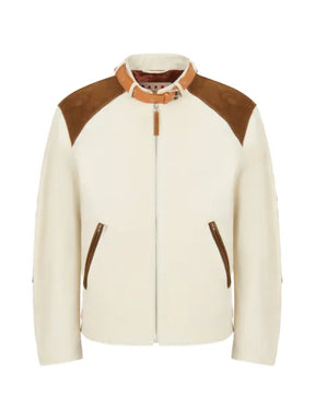 Marni cream nappa leather jacket with buckle collar