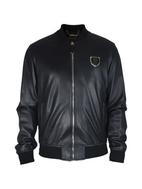 Philipp Plein logo-plaque leather bomber jacket