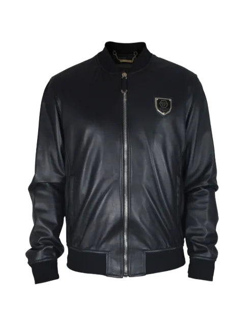 Philipp Plein logo-plaque leather bomber jacket