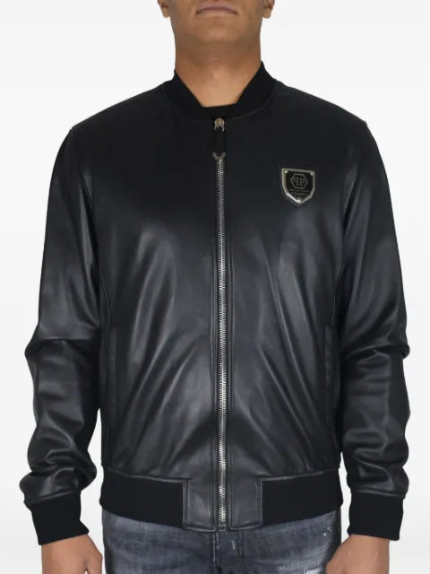 Philipp Plein logo-plaque leather bomber jacket