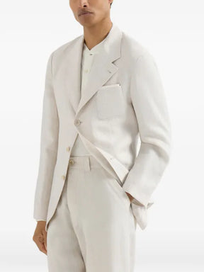 Brunello Cucinelli linen micro chevron unlined blazer
