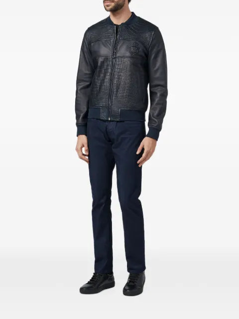 Billionaire leather jacket with crocodile effect
