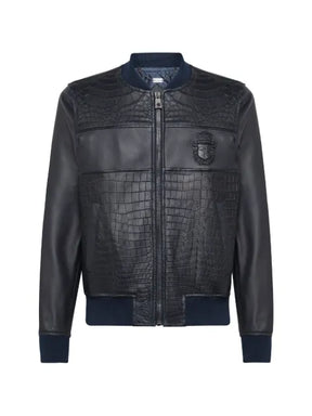 Billionaire leather jacket with crocodile effect