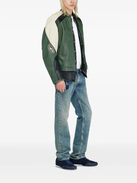 Diesel biker jacket in colour-block perforated leather