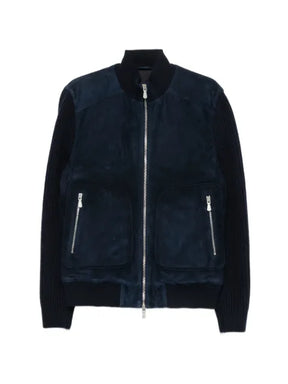 Eleventy suede-panelled ribbed-knit jacket
