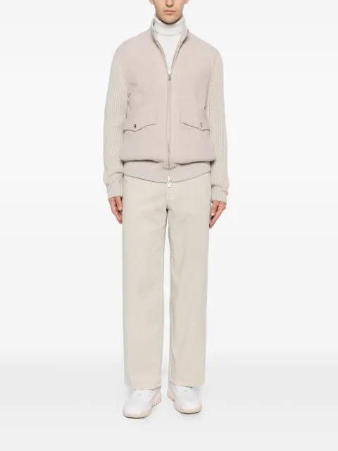 Eleventy cable-knit sleeve zip-up bomber jacket