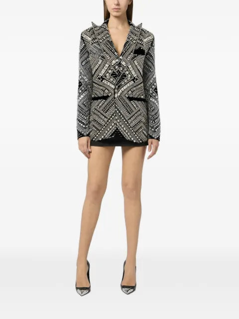 Philipp Plein crystal-embellished geometric-pattern blazer