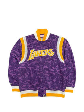 A BATHING APE® x Mitchell & Ness Lakers camo-print logo-patch bomber jacket