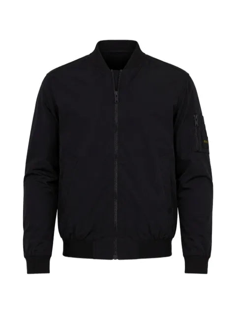 BOSS crinkled-finish logo-patch jacket