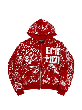 Mixed Emotion graffiti-print zip-up hoodie