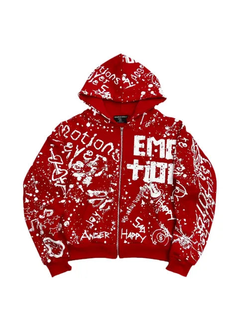 Mixed Emotion graffiti-print zip-up hoodie