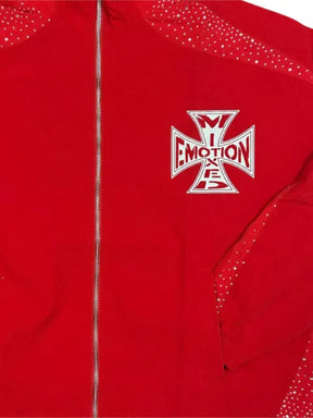Mixed Emotion crystal-embellished logo-print jacket