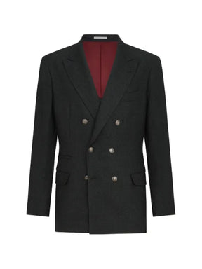 Brunello Cucinelli mouliné virgin wool twill one-and-a-half breasted deconstructed blazer with metal buttons