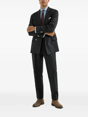 Brunello Cucinelli mouliné virgin wool twill one-and-a-half breasted deconstructed blazer with metal buttons