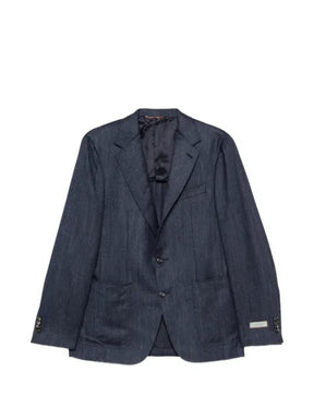 Canali herringbone-weave notched-lapel blazer