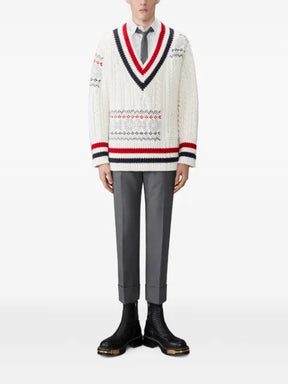 Thom Browne merino-wool Fair Isle cable-knit pullover