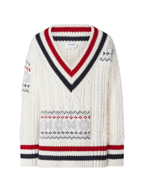 Thom Browne merino-wool Fair Isle cable-knit pullover